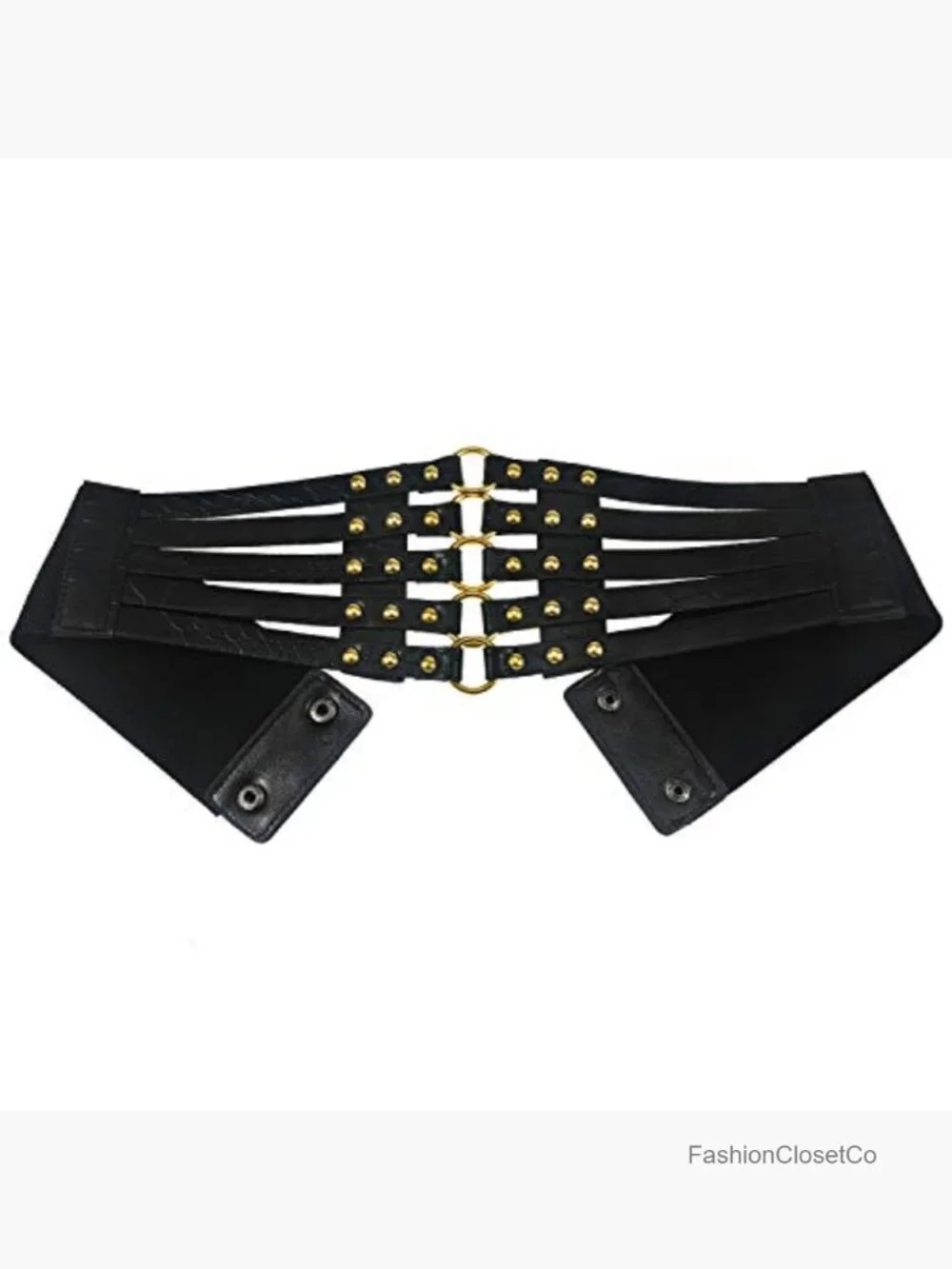 Faux Leather Wide Waist Belt Hollow Out Rivets Stretch Cinch Waistband